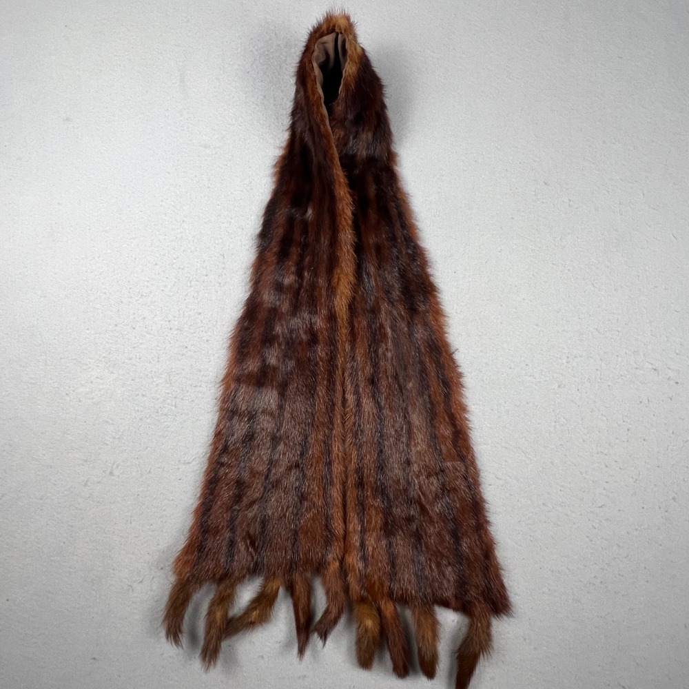 Vintage Real Fur Scarf Women OS Brown Striped Tail Accent Luxury Winter Stole